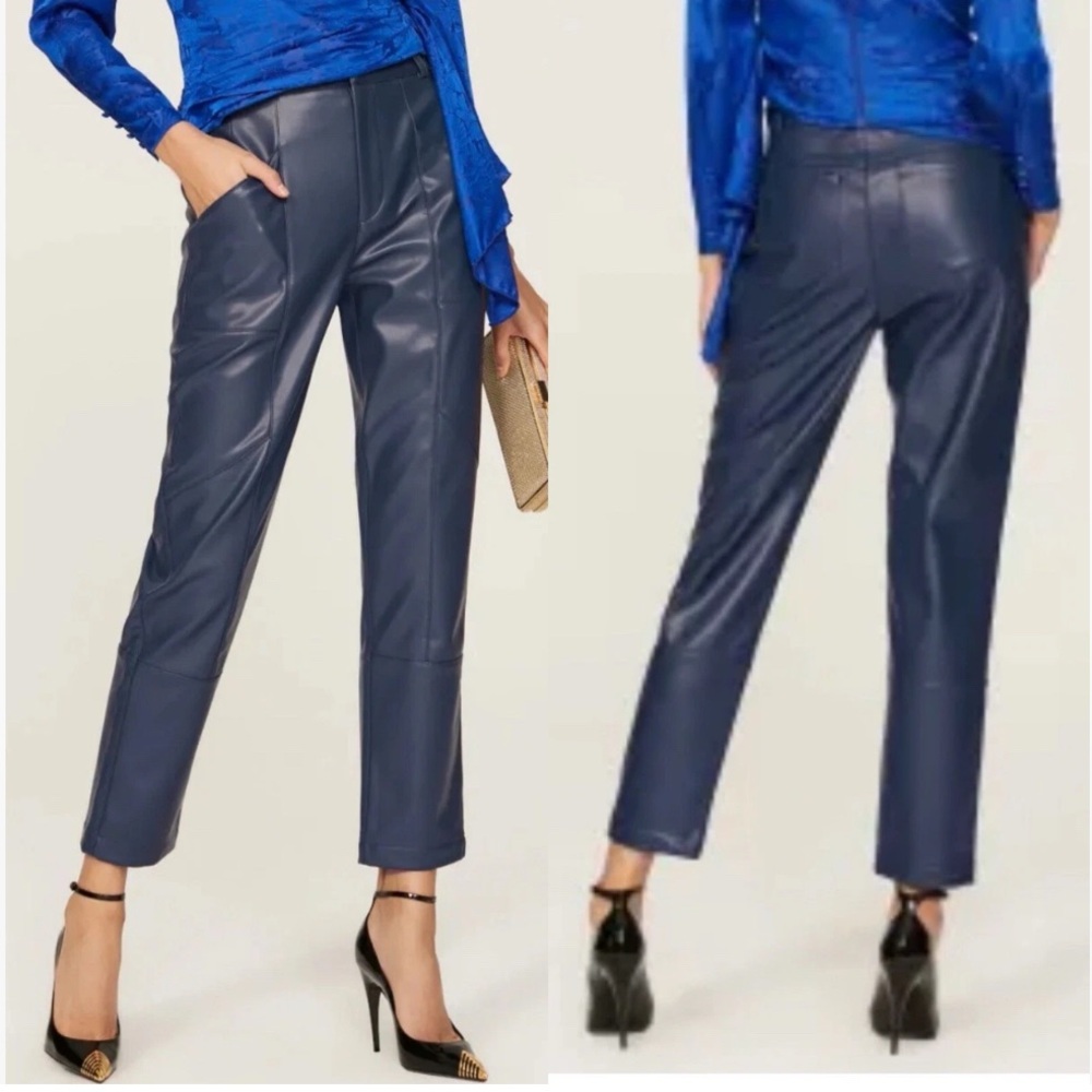 Ronny Kobo Navy Blue Faux Leather Pants 10